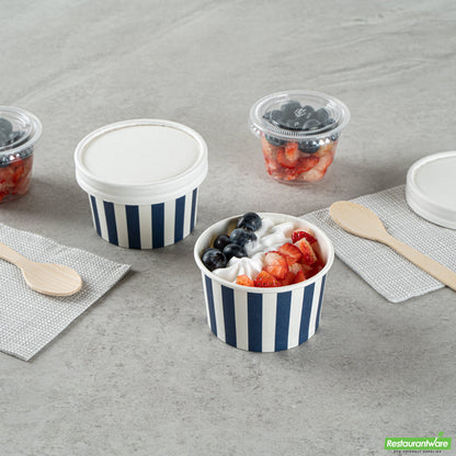 Wholesale Restaurantware 3 Oz Round Blue and White Stripe Paper To Go Cup- Bulk