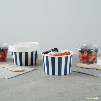 Wholesale Restaurantware 3 Oz Round Blue and White Stripe Paper To Go Cup- Bulk