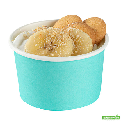 Wholesale Restaurantware 3 Oz Round Turquoise Paper to Go Cup - 3" X 3" X 1.8"- Bulk