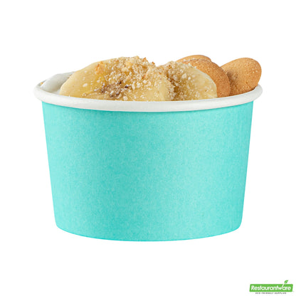 Wholesale Restaurantware 3 Oz Round Turquoise Paper to Go Cup - 3" X 3" X 1.8"- Bulk