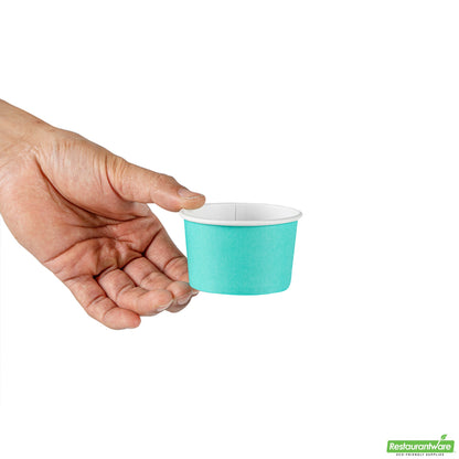 Wholesale Restaurantware 3 Oz Round Turquoise Paper to Go Cup - 3" X 3" X 1.8"- Bulk