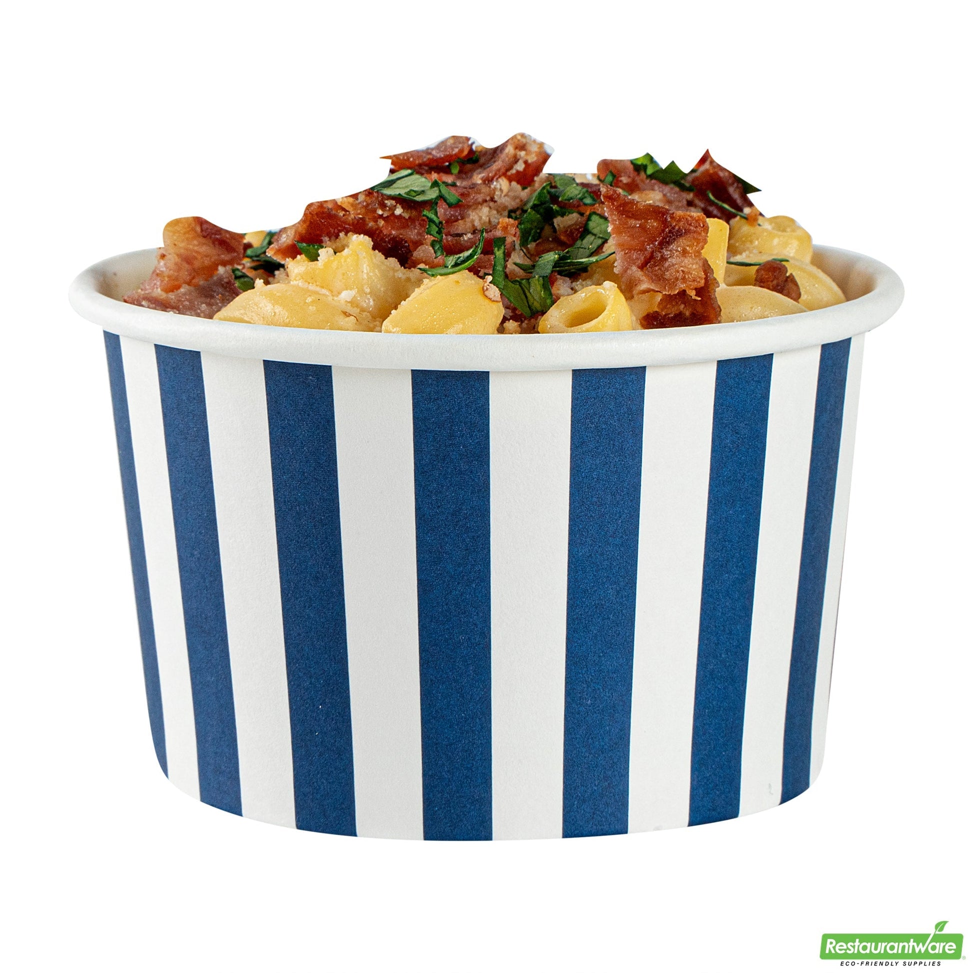 Wholesale Restaurantware 5 Oz Round Blue and White Stripe Paper to Go Cup - 3.3" X 3.3" X 1.9"- Bulk