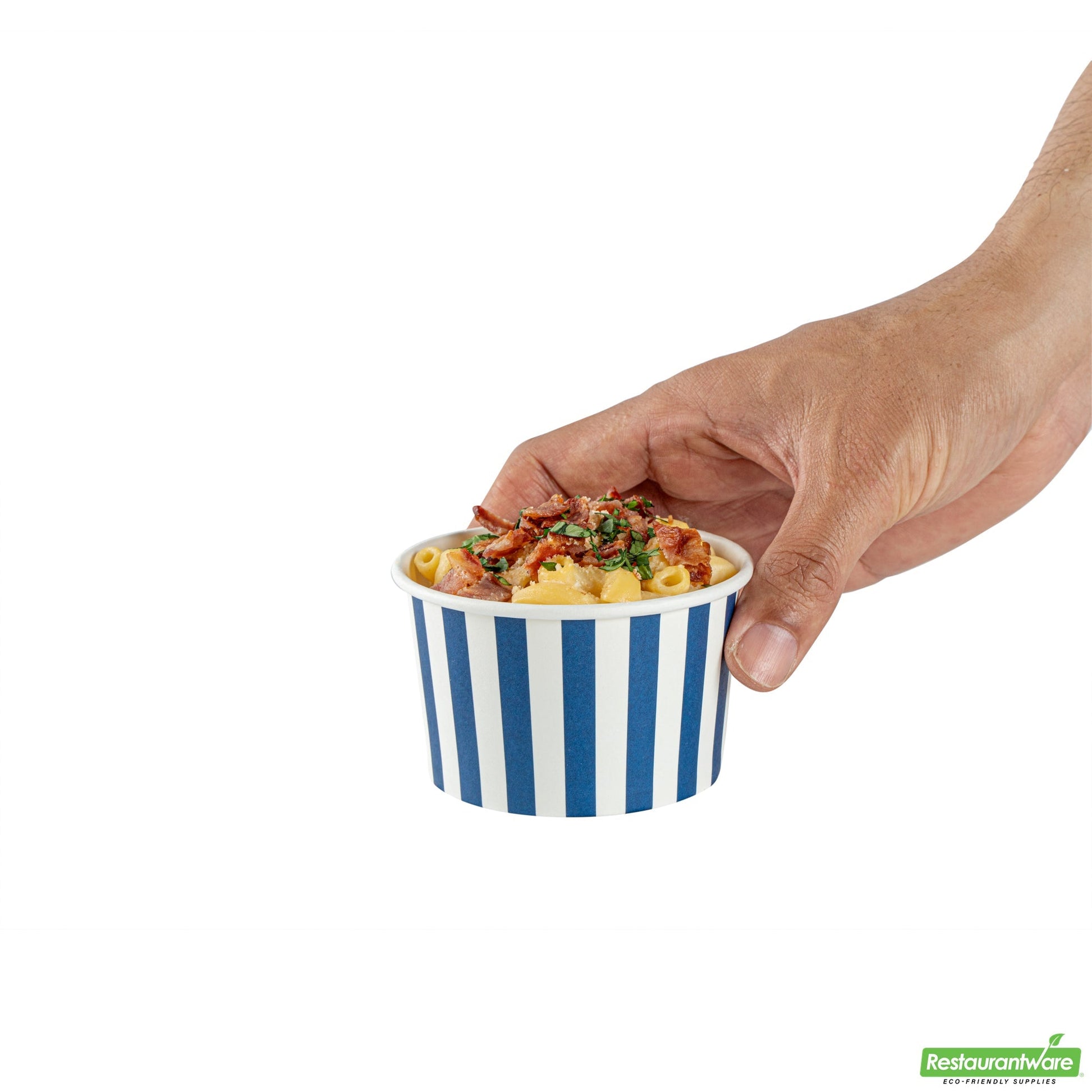 Wholesale Restaurantware 5 Oz Round Blue and White Stripe Paper to Go Cup - 3.3" X 3.3" X 1.9"- Bulk