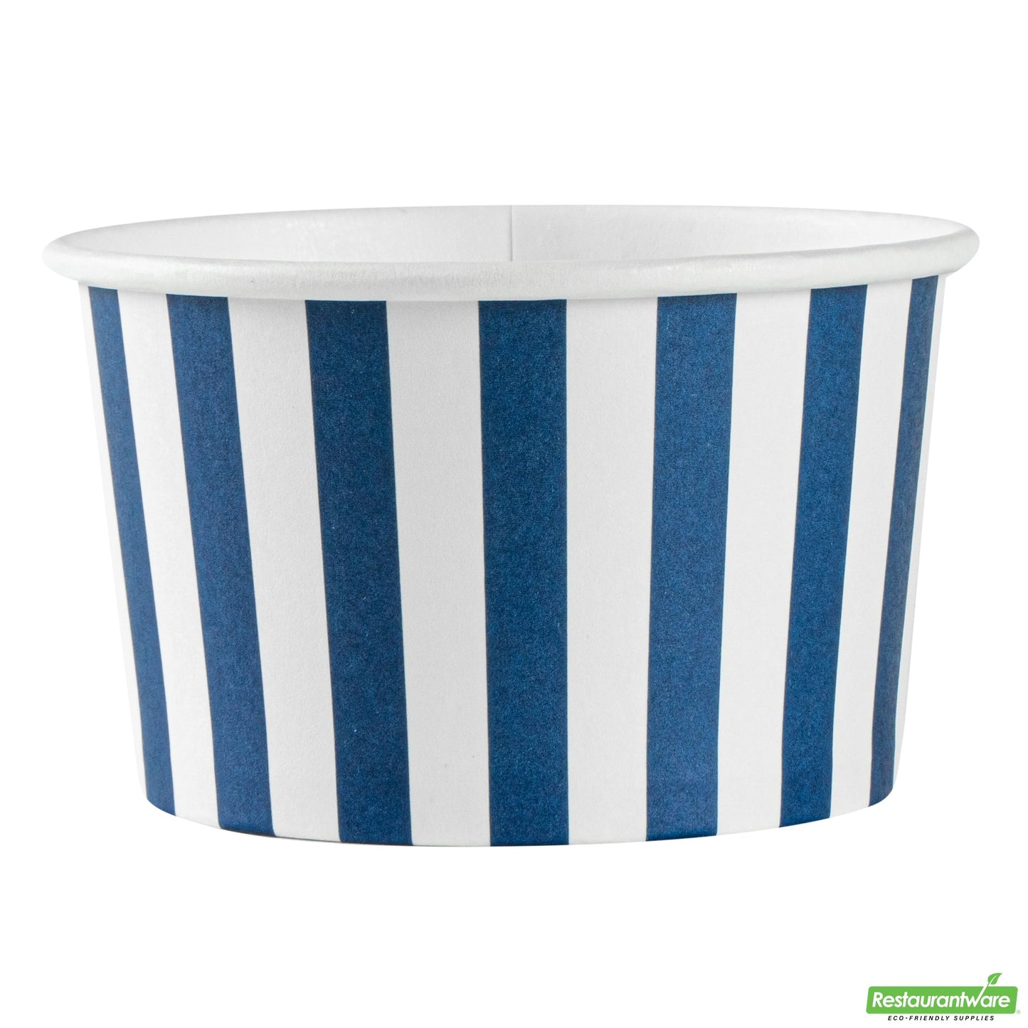 Wholesale Restaurantware 5 Oz Round Blue and White Stripe Paper to Go Cup - 3.3" X 3.3" X 1.9"- Bulk