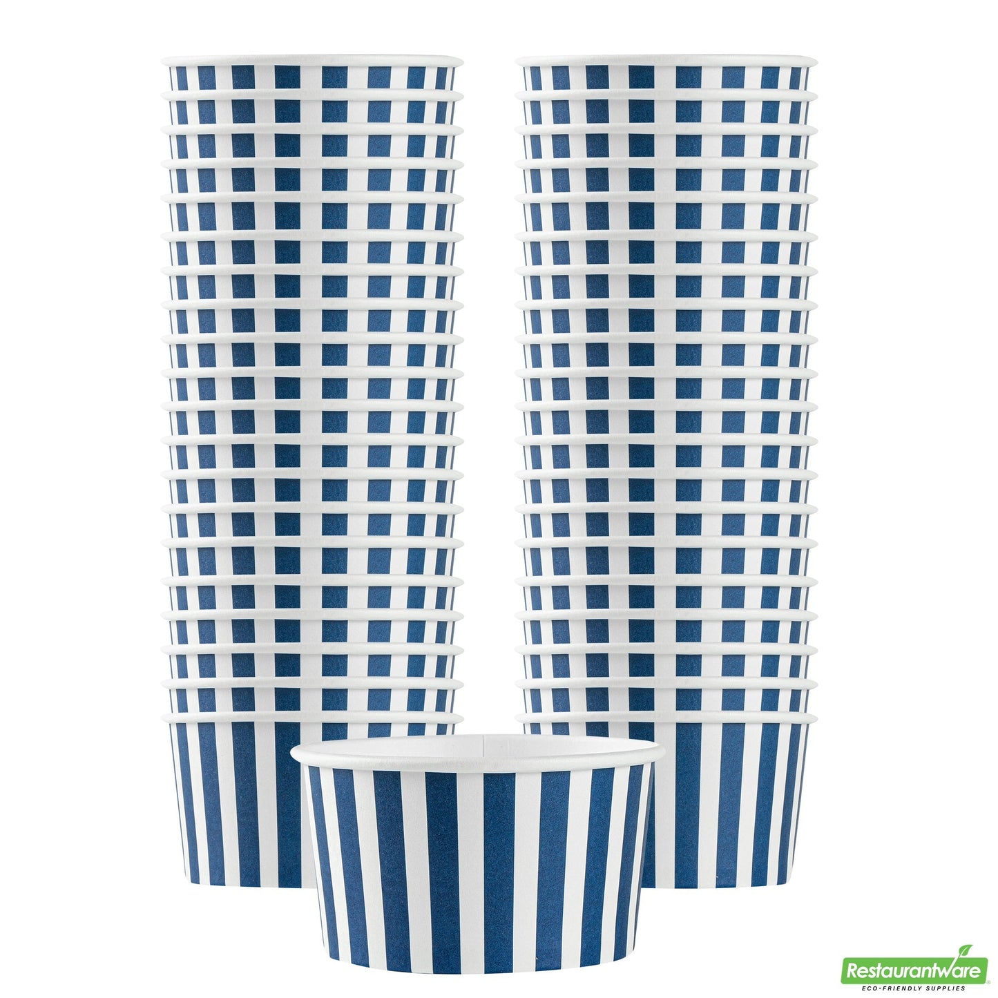 Wholesale Restaurantware 8 Oz Round Blue and White Stripe Paper to Go Cup - 3.7" X 3.7" X 2.2"- Bulk