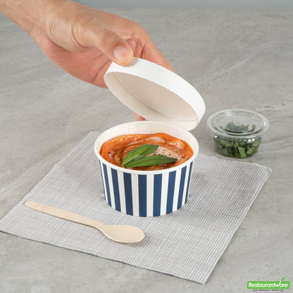 Wholesale Restaurantware 8 Oz Round Blue and White Stripe Paper to Go Cup - 3.7" X 3.7" X 2.2"- Bulk