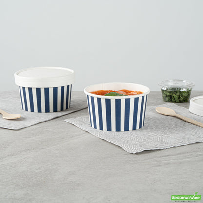 Wholesale Restaurantware 8 Oz Round Blue and White Stripe Paper to Go Cup - 3.7" X 3.7" X 2.2"- Bulk