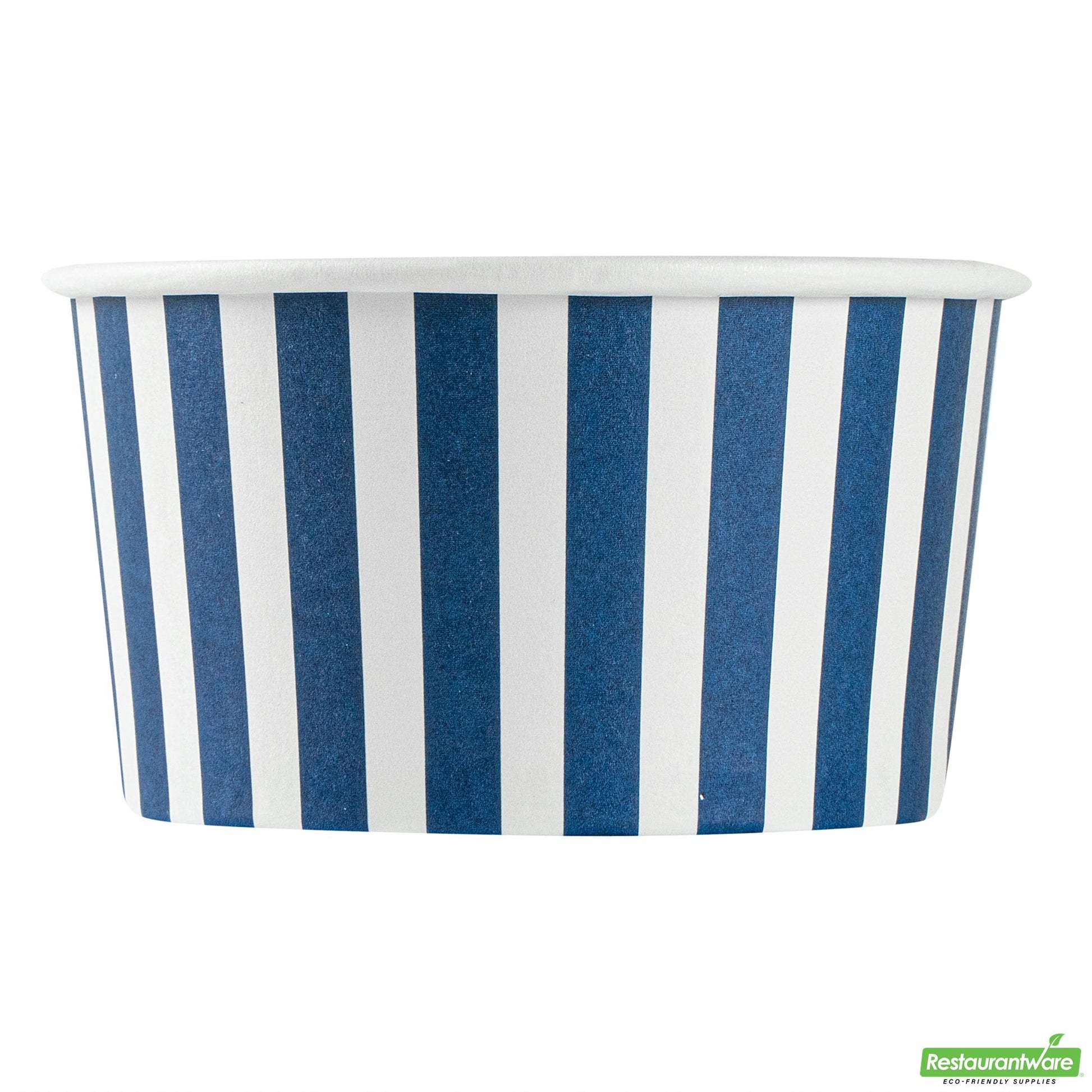 Wholesale Restaurantware 8 Oz Round Blue and White Stripe Paper to Go Cup - 3.7" X 3.7" X 2.2"- Bulk