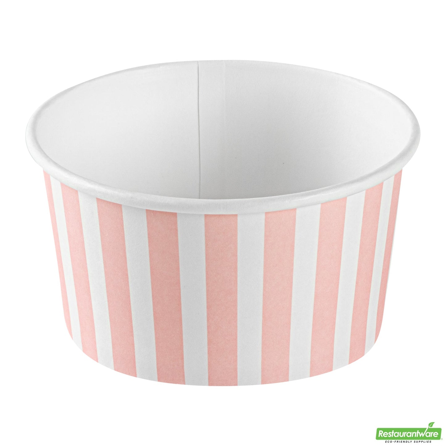 Wholesale Restaurantware 8 Oz Round Pink and White Stripe Paper to Go Cup - 3.7" X 3.7" X 2.2"- Bulk