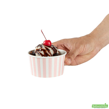 Wholesale Restaurantware 8 Oz Round Pink and White Stripe Paper to Go Cup - 3.7" X 3.7" X 2.2"- Bulk