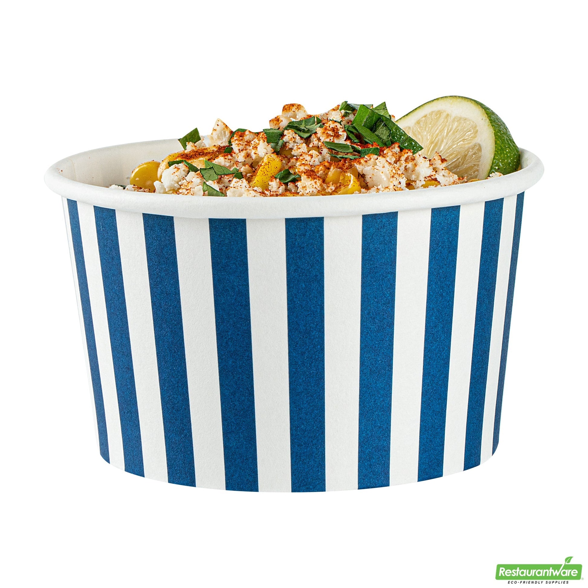 Wholesale Restaurantware 12 Oz Round Blue and White Stripe Paper To Go Cup- Bulk