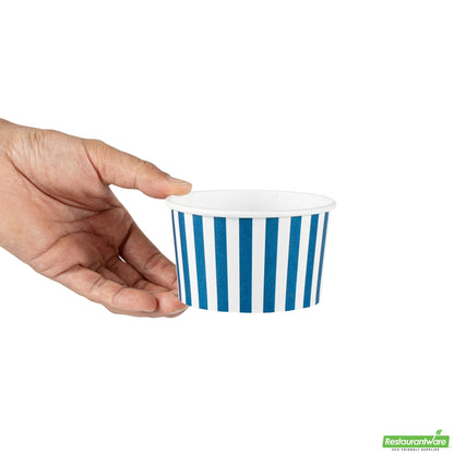 Wholesale Restaurantware 12 Oz Round Blue and White Stripe Paper To Go Cup- Bulk