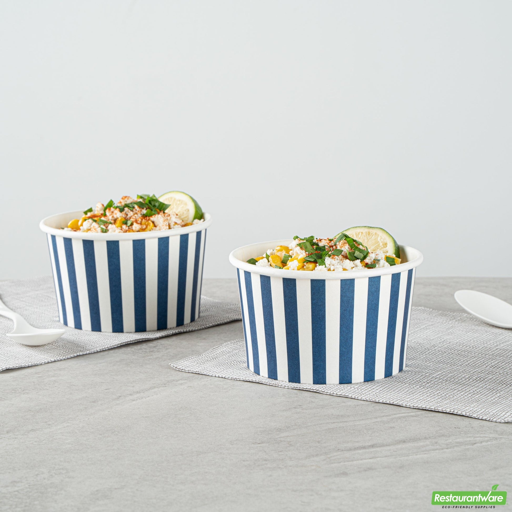 Wholesale Restaurantware 12 Oz Round Blue and White Stripe Paper To Go Cup- Bulk