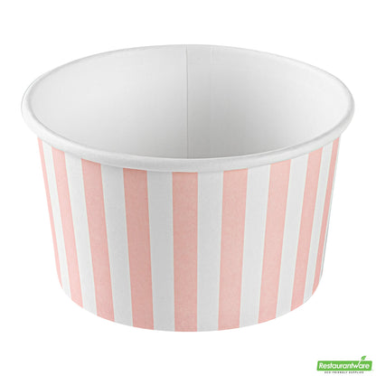 Wholesale Restaurantware 12 Oz Round Pink and White Stripe Paper To Go Cup- Bulk