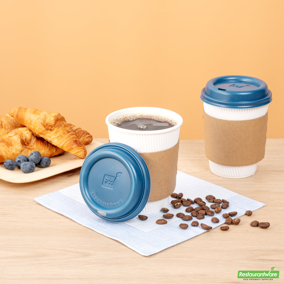 Wholesale Restaurantware Restpresso Midnight Blue Plastic Coffee Cup Lid - Fits 8, 12, 16 and 20 oz- Bulk