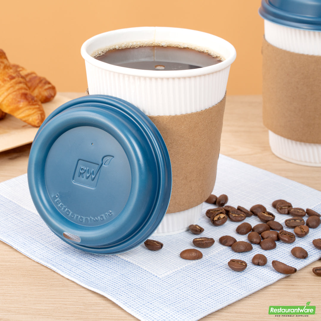 Wholesale Restaurantware Restpresso Midnight Blue Plastic Coffee Cup Lid - Fits 8, 12, 16 and 20 oz- Bulk