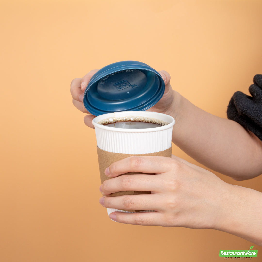 Wholesale Restaurantware Restpresso Midnight Blue Plastic Coffee Cup Lid - Fits 8, 12, 16 and 20 oz- Bulk