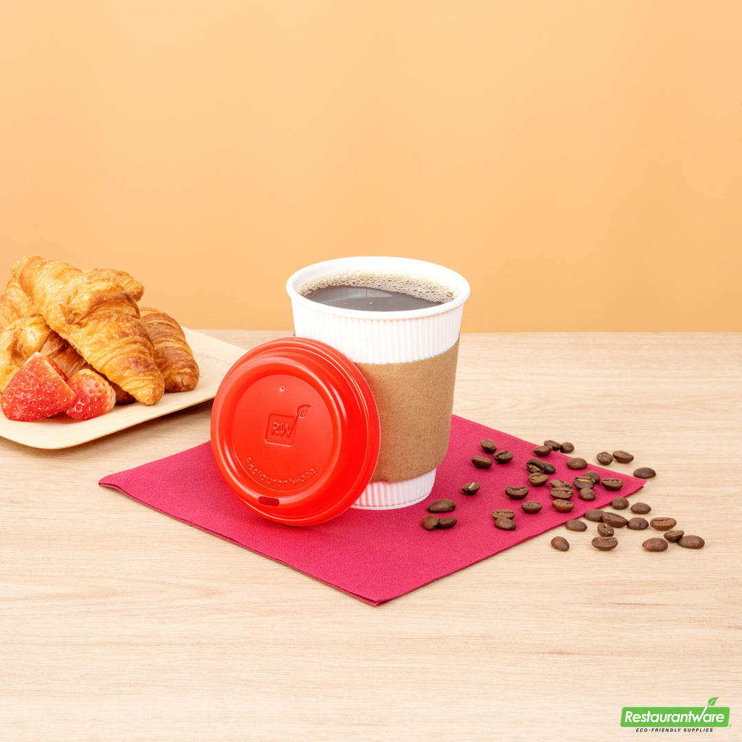 Wholesale Restaurantware Restpresso Red Plastic Coffee Cup Lid - Fits 8, 12, 16 and 20 oz- Bulk
