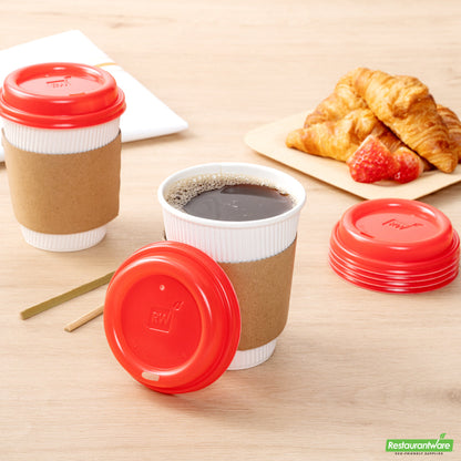 Wholesale Restaurantware Restpresso Red Plastic Coffee Cup Lid - Fits 8, 12, 16 and 20 oz- Bulk
