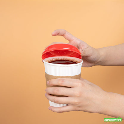 Wholesale Restaurantware Restpresso Red Plastic Coffee Cup Lid - Fits 8, 12, 16 and 20 oz- Bulk