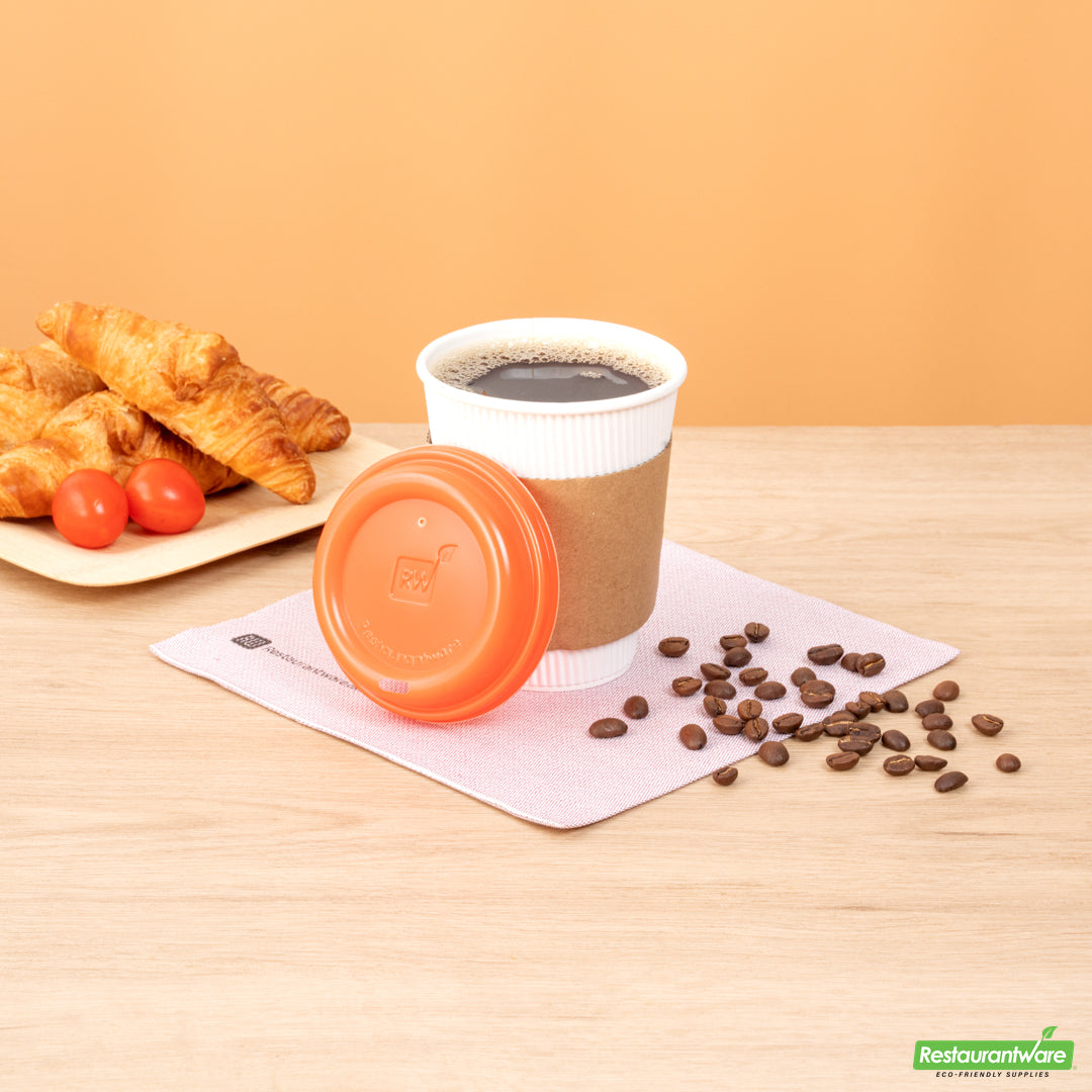 Wholesale Restaurantware Restpresso Tangerine Orange Plastic Coffee Cup Lid - Fits 8, 12, 16 and 20 Oz- Bulk