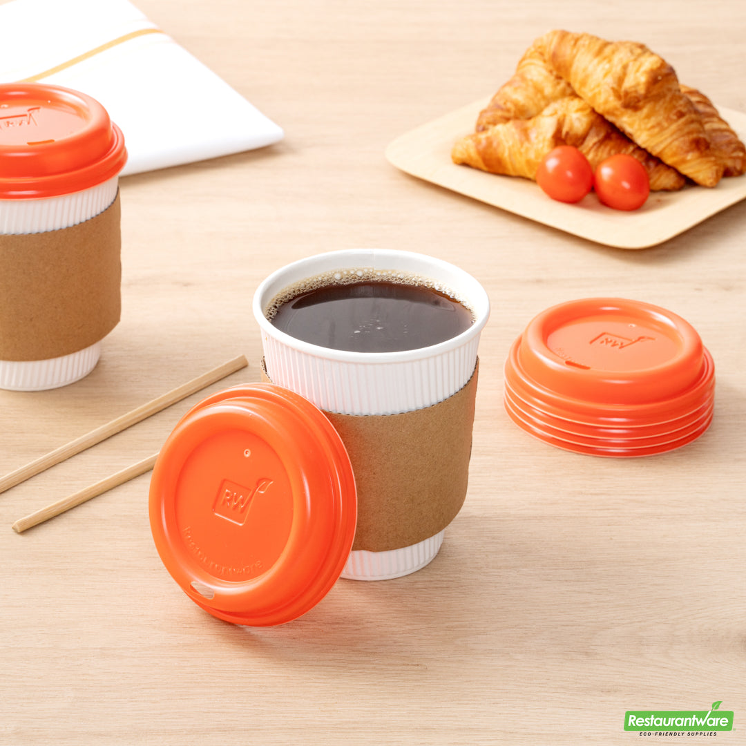 Wholesale Restaurantware Restpresso Tangerine Orange Plastic Coffee Cup Lid - Fits 8, 12, 16 and 20 Oz- Bulk