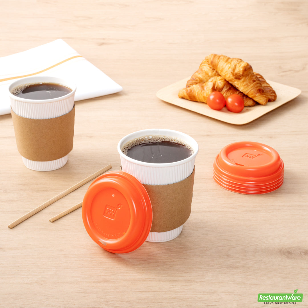 Wholesale Restaurantware Restpresso Tangerine Orange Plastic Coffee Cup Lid - Fits 8, 12, 16 and 20 Oz- Bulk