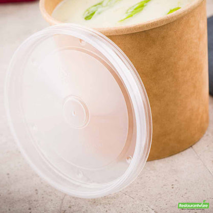 Wholesale Restaurantware Bio Tek Round Clear Plastic Soup Container Lid - Fits 26 and 32 Oz- Bulk