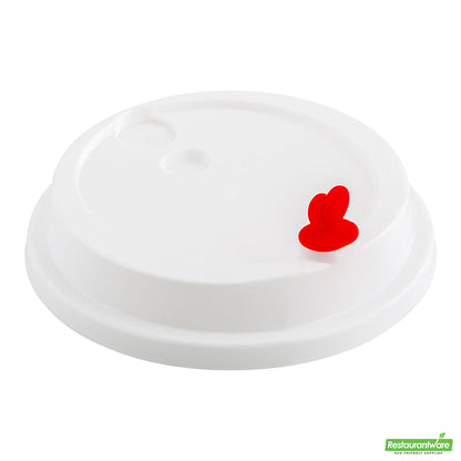 Wholesale Restaurantware White Plastic Coffee Cup Lid - Fits 8, 12, 16 and 20 Oz, with Red Heart Plug- Bulk