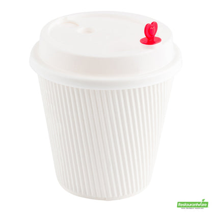 Wholesale Restaurantware White Plastic Coffee Cup Lid - Fits 8, 12, 16 and 20 Oz, with Red Heart Plug- Bulk