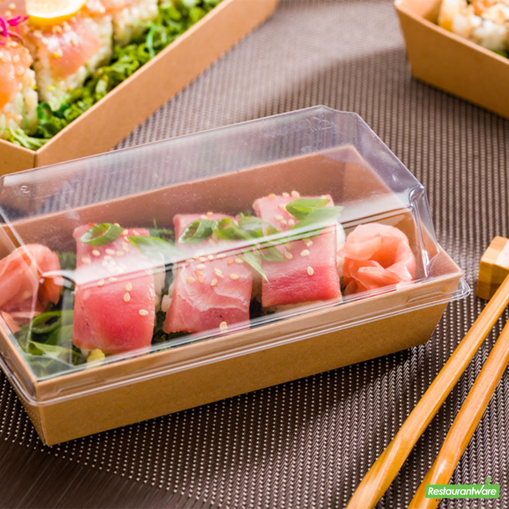 Wholesale Restaurantware Matsuri Vision Clear Plastic Lid - Fits Medium Sushi Container- Bulk
