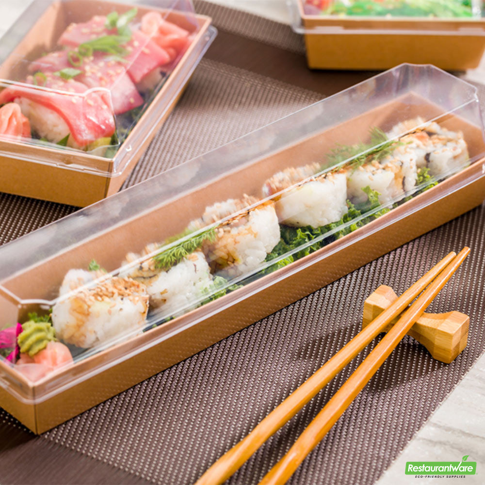 Wholesale Restaurantware Matsuri Vision Clear Plastic Lid - Fits Large Maki Sushi Container- Bulk