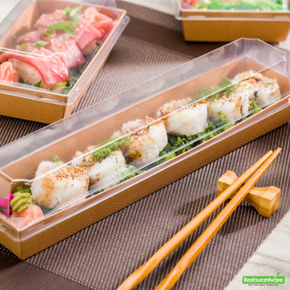 Wholesale Restaurantware Matsuri Vision Clear Plastic Lid - Fits Large Maki Sushi Container- Bulk