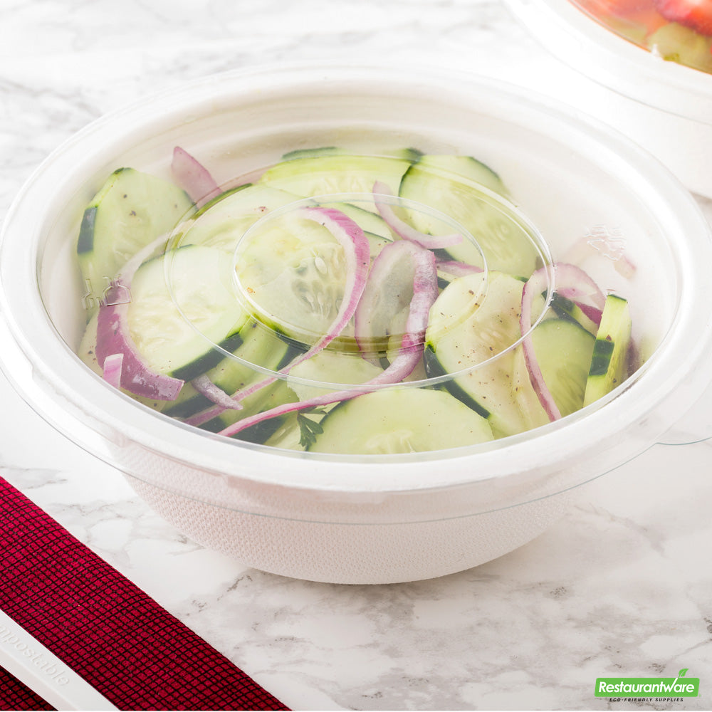 Wholesale Restaurantware Pulp Safe Round Clear Plastic Flat Lid - Fits 18 Oz Bagasse Salad Bowl- Bulk