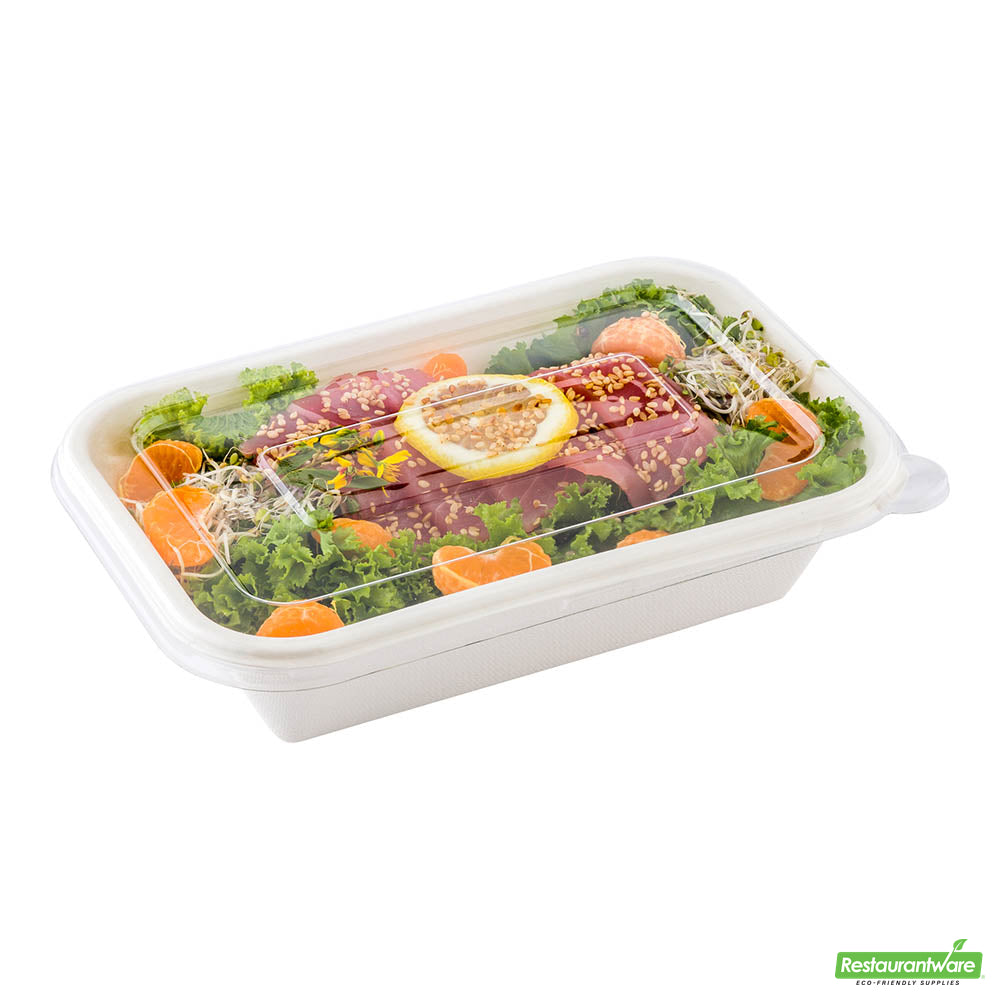 Wholesale Restaurantware Pulp Tek Rectangle Clear Plastic Flat Lid - Fits 24 and 32 Oz Bagasse Container- Bulk
