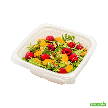 Wholesale Restaurantware Pulp Tek Square Clear Plastic Flat Lid - Fits 24, 32 and 42 oz Bagasse Tall Bowl- Bulk