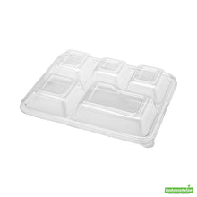 Wholesale Restaurantware Pulp Safe Rectangle Clear Plastic Dome Lid - Fits Bagasse 5-Compartment Food Tray- Bulk