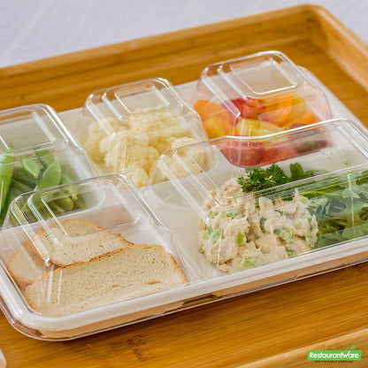 Wholesale Restaurantware Pulp Safe Rectangle Clear Plastic Dome Lid - Fits Bagasse 5-Compartment Food Tray- Bulk
