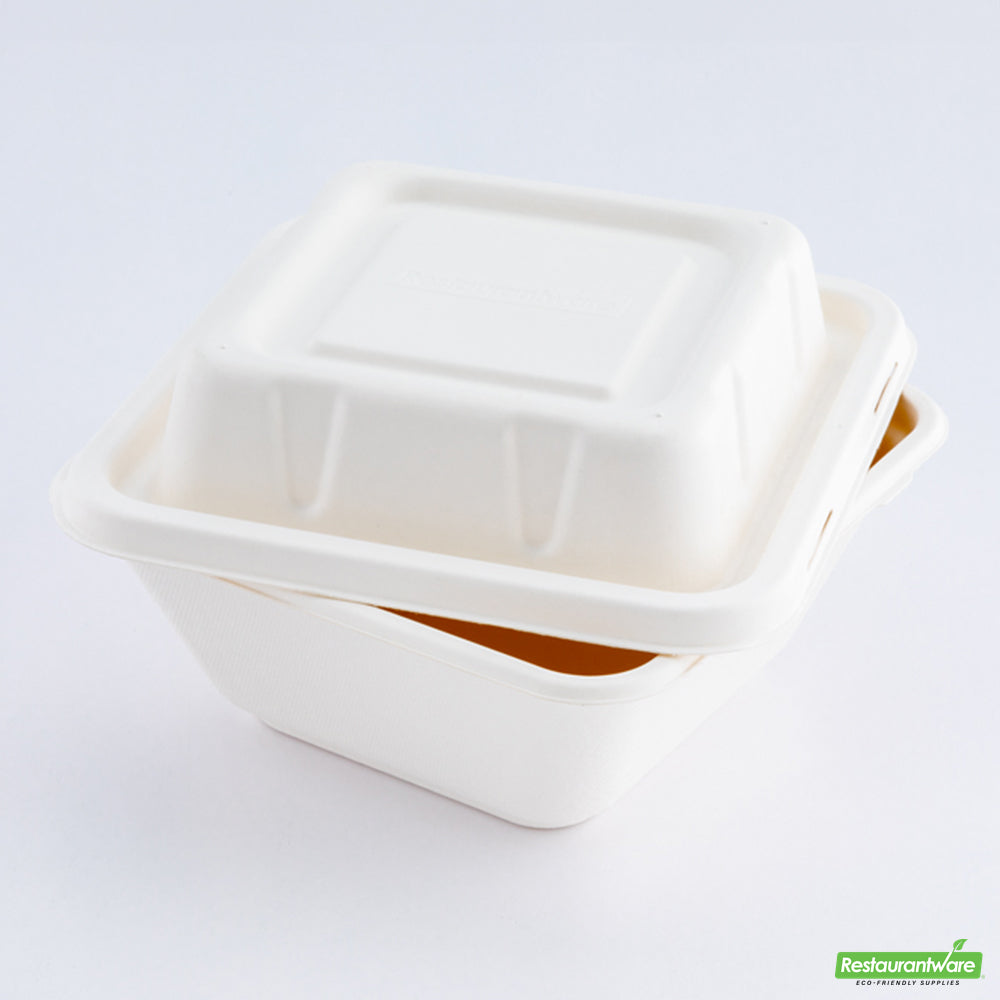 Wholesale Restaurantware Pulp Safe No PFAS Added Square White Sugarcane / Bagasse Serving Bowl Lid - Home Compostable, Fits 80 oz- Bulk