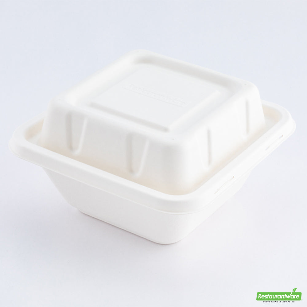 Wholesale Restaurantware Pulp Safe No PFAS Added Square White Sugarcane / Bagasse Serving Bowl Lid - Home Compostable, Fits 80 oz- Bulk