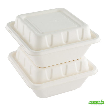 Wholesale Restaurantware Pulp Safe No PFAS Added Square White Sugarcane / Bagasse Serving Bowl Lid - Home Compostable, Fits 80 oz- Bulk