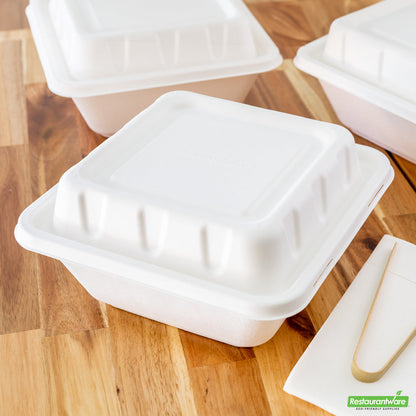 Wholesale Restaurantware Pulp Safe No Pfas Added Square White Sugarcane / Bagasse Serving Bowl Lid - Home Compostable, Fits 128 Oz- Bulk