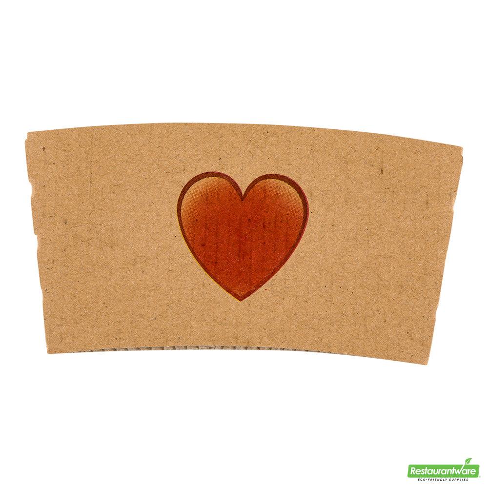 Wholesale Restaurantware Restpresso Kraft Paper Heart Emoji Coffee Cup Sleeve - Fits 12 / 16 / 20 Oz Cups- Bulk