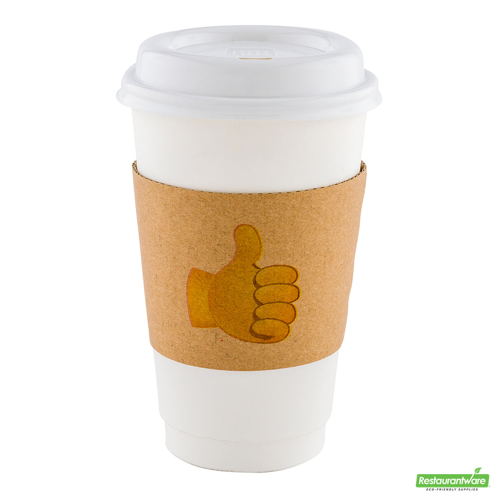 Wholesale Restaurantware Restpresso Kraft Paper Thumbs Up Emoji Coffee Cup Sleeve - Fits 12 / 16 / 20 oz Cups- Bulk