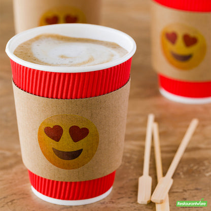 Wholesale Restaurantware Restpresso Kraft Paper Heart Eyes Emoji Coffee Cup Sleeve - Fits 12 / 16 / 20 oz Cups- Bulk