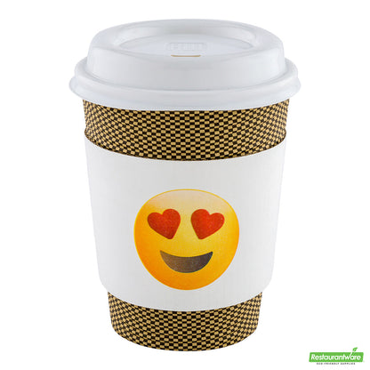 Wholesale Restaurantware Restpresso White Paper Heart Eyes Emoji Coffee Cup Sleeve - Fits 12 / 16 / 20 oz Cups- Bulk
