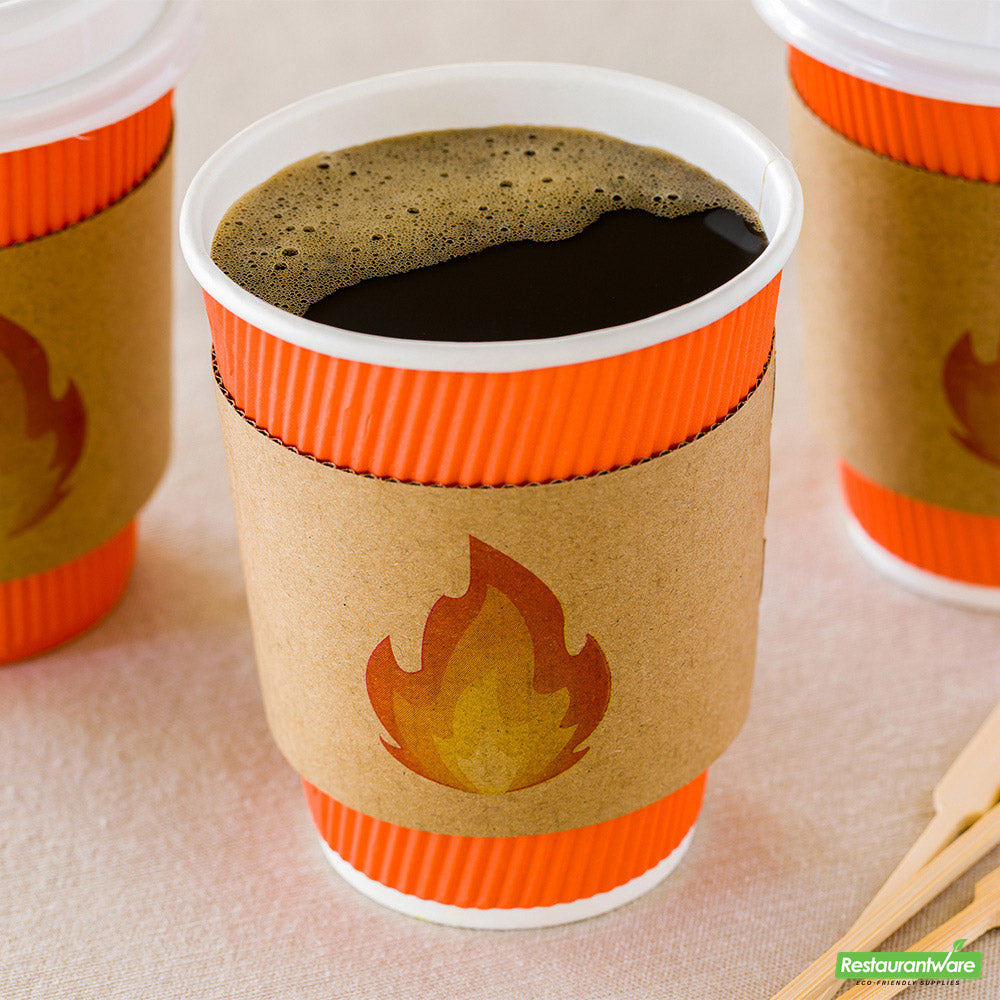Wholesale Restaurantware Restpresso Kraft Paper Fire Emoji Coffee Cup Sleeve - Fits 12 / 16 / 20 oz Cups- Bulk