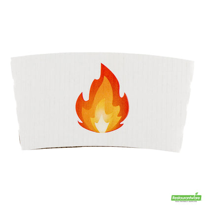 Wholesale Restaurantware Restpresso White Paper Fire Emoji Coffee Cup Sleeve - Fits 12 / 16 / 20 oz Cups- Bulk