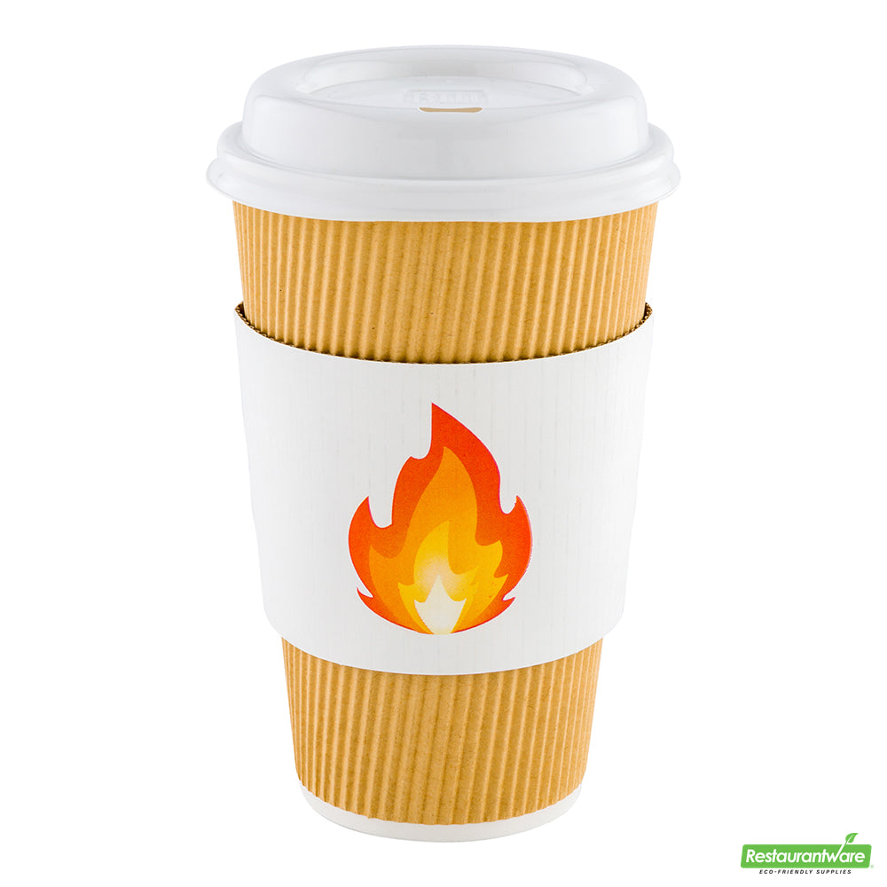 Wholesale Restaurantware Restpresso White Paper Fire Emoji Coffee Cup Sleeve - Fits 12 / 16 / 20 oz Cups- Bulk