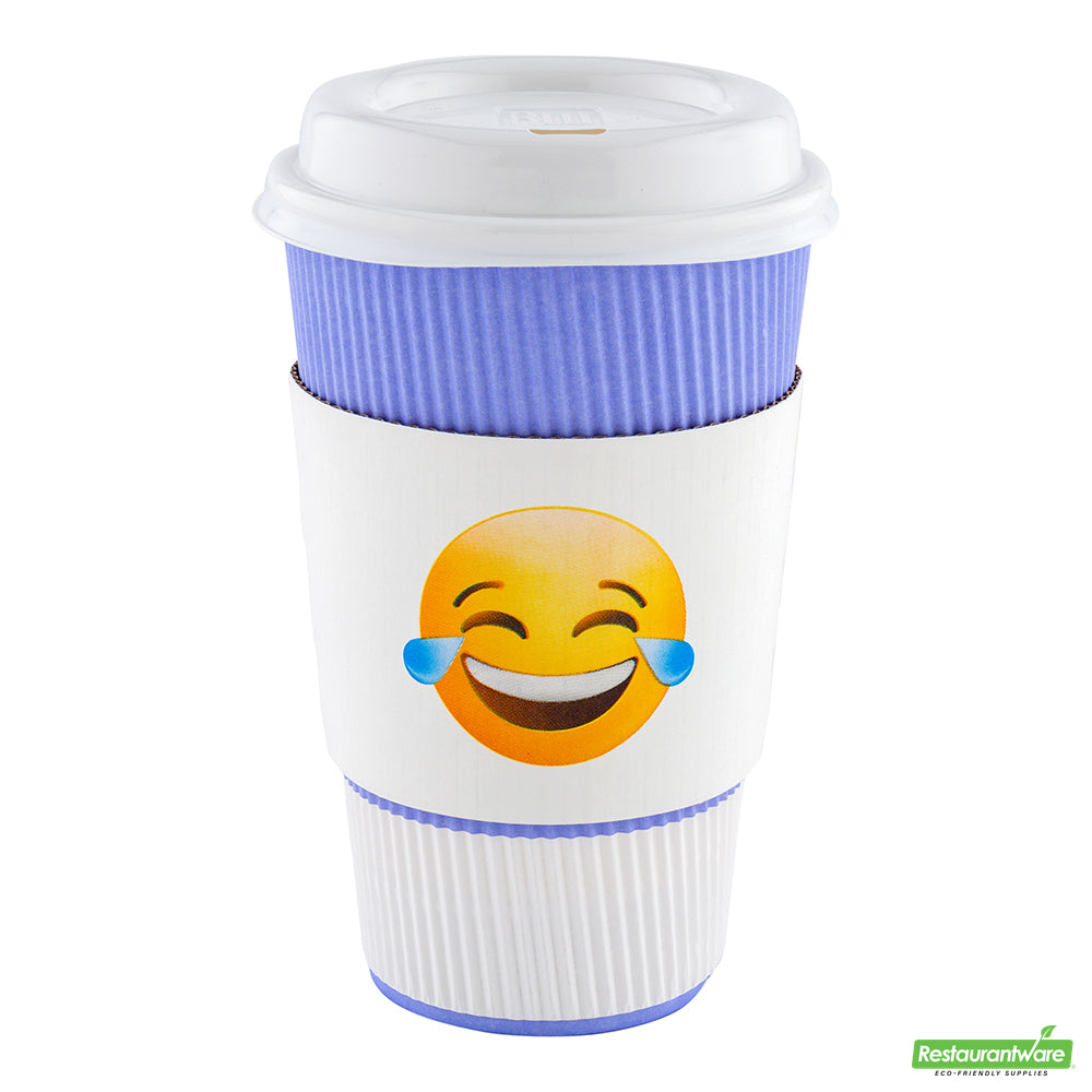 Wholesale Restaurantware Restpresso White Paper Crying Laughing Emoji Coffee Cup Sleeve - Fits 12 / 16 / 20 oz Cups- Bulk